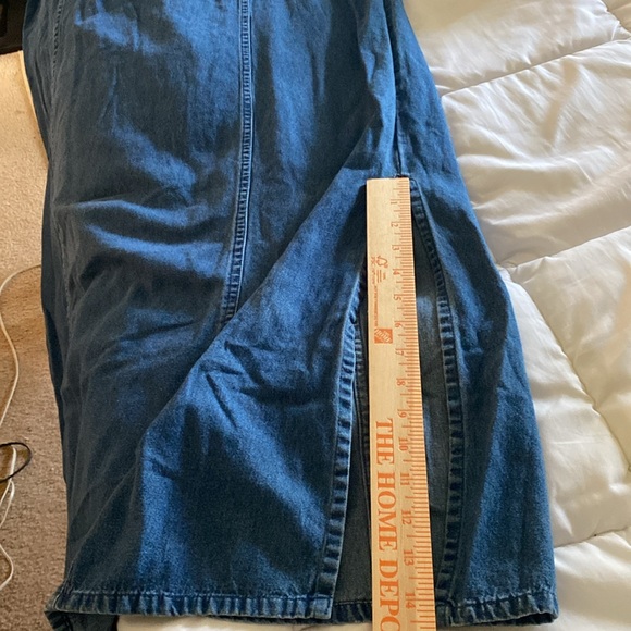 Vintage Embroidered Floral Blue Jean Cotton Denim Maxi Dress XLarge 90s - Picture 16 of 17